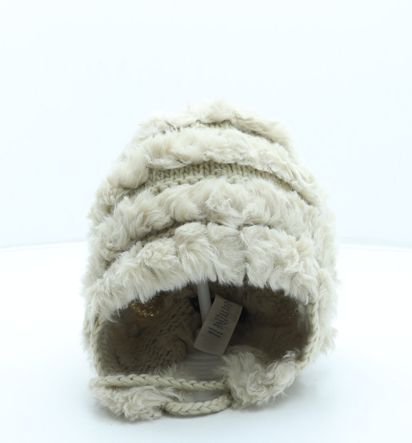 French Connection Womens Beige Acrylic Bonnet One Size - Pom Pom