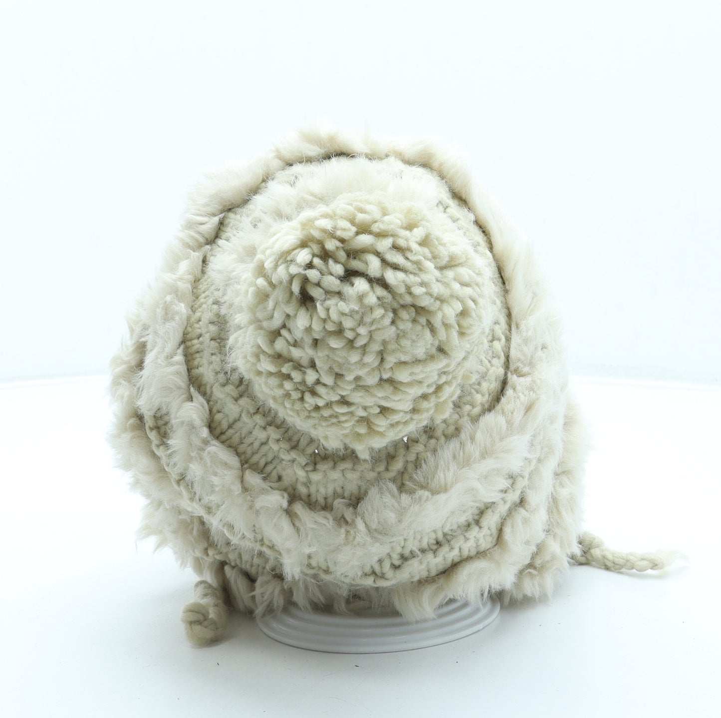 French Connection Womens Beige Acrylic Bonnet One Size - Pom Pom