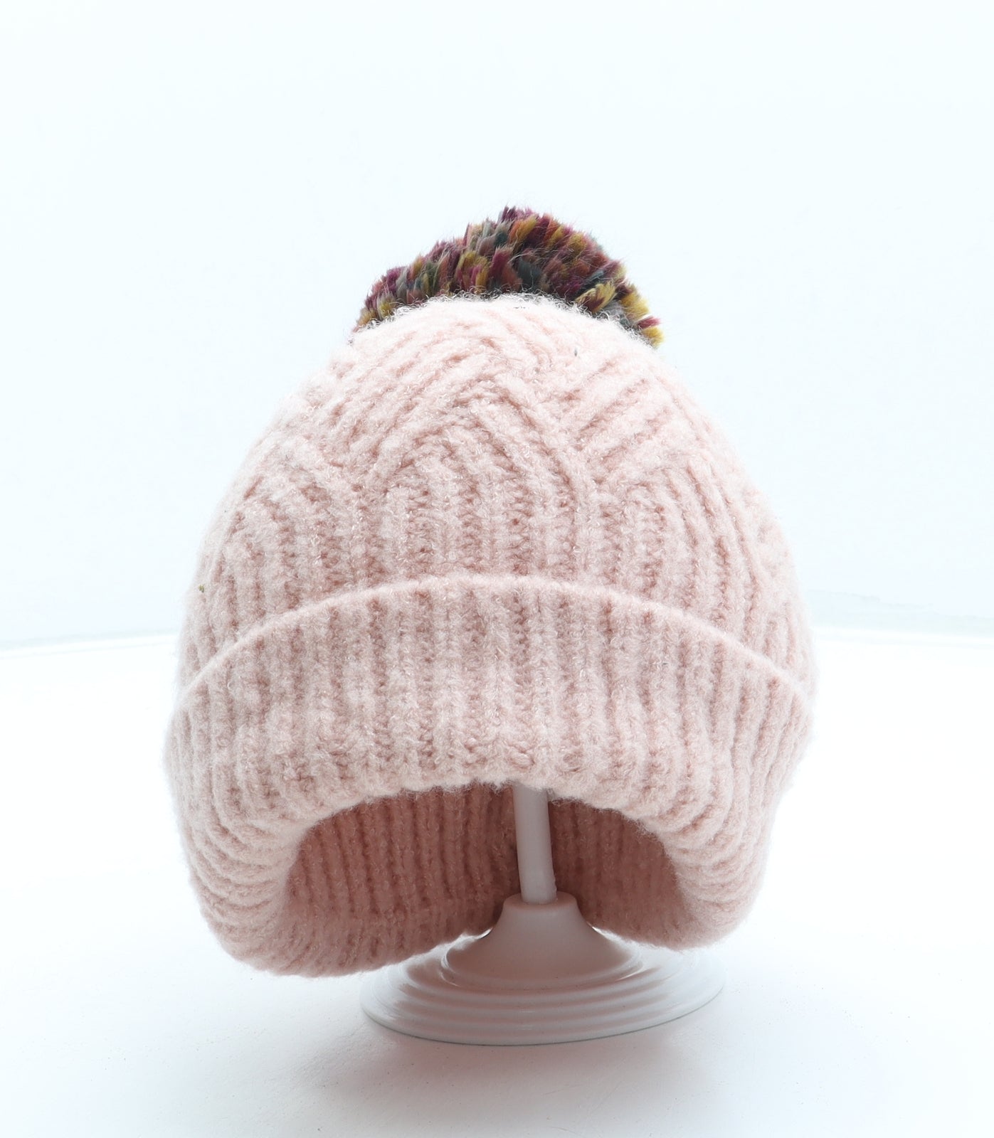 F&F Womens Pink Acrylic Bobble Hat One Size - Pom Pom