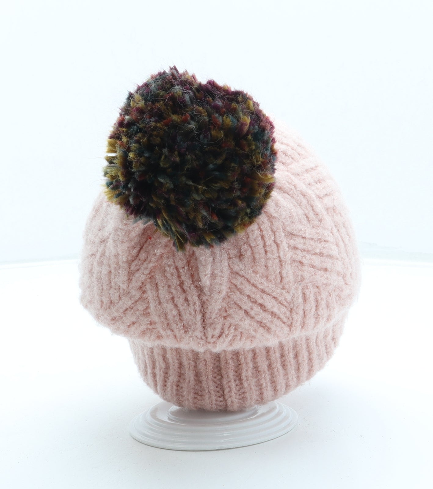 F&F Womens Pink Acrylic Bobble Hat One Size - Pom Pom