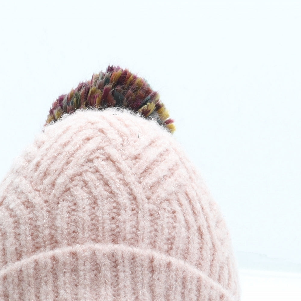 F&F Womens Pink Acrylic Bobble Hat One Size - Pom Pom