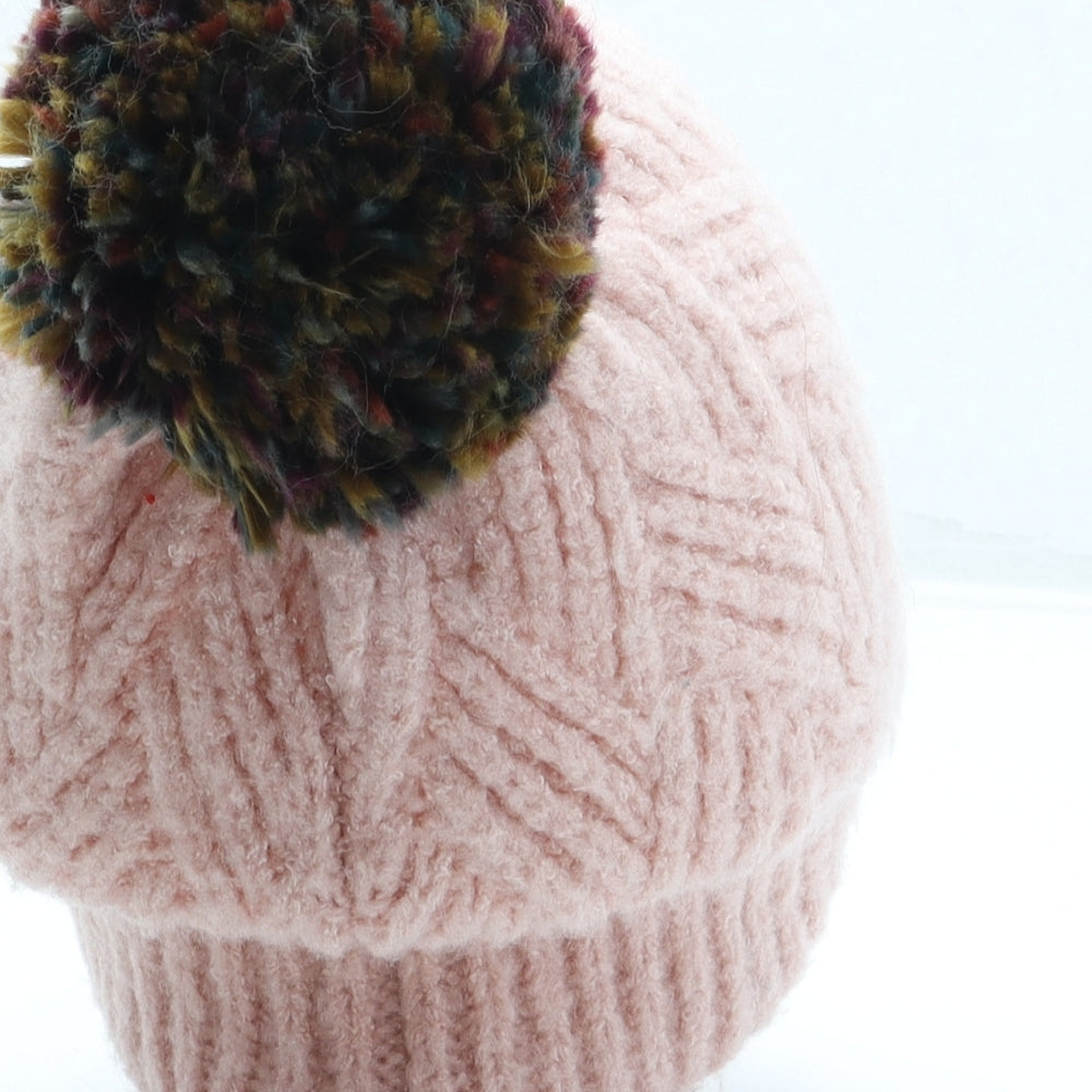 F&F Womens Pink Acrylic Bobble Hat One Size - Pom Pom
