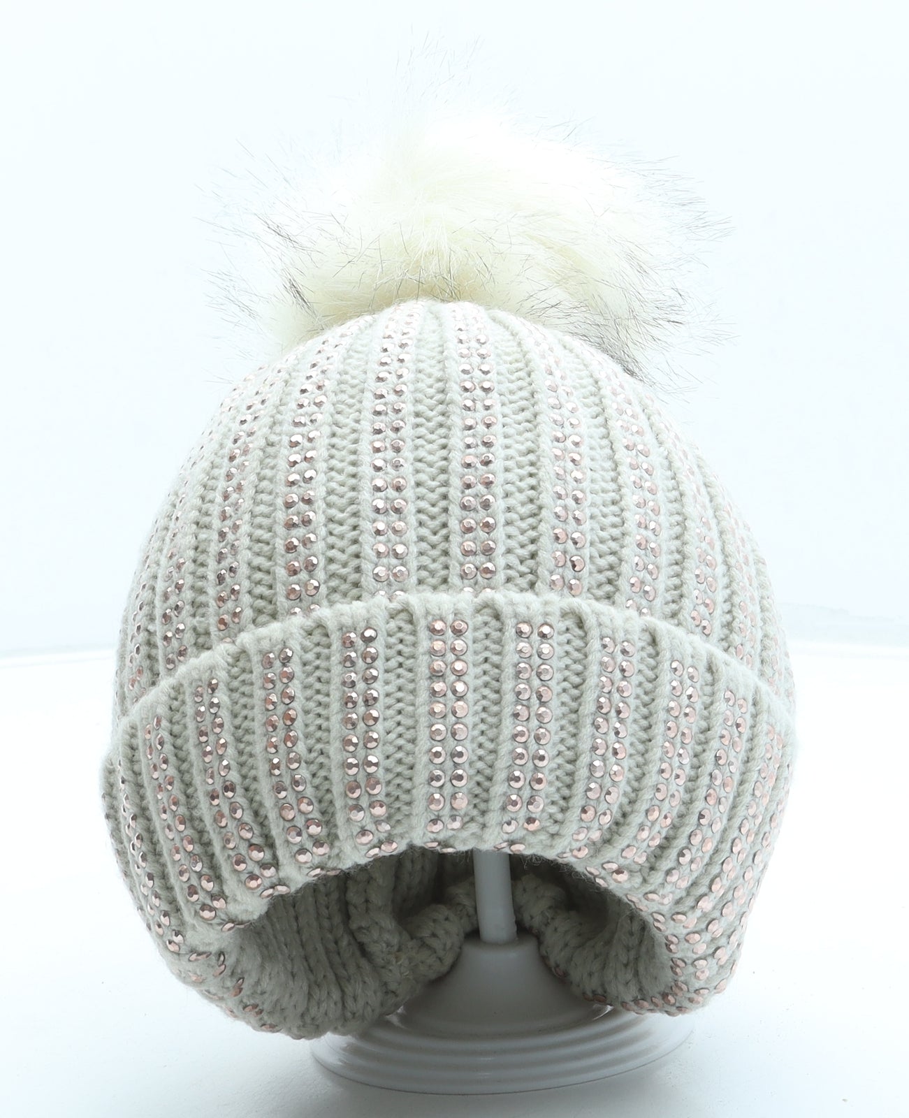 New Look Womens Beige Acrylic Bobble Hat One Size - Pom Pom