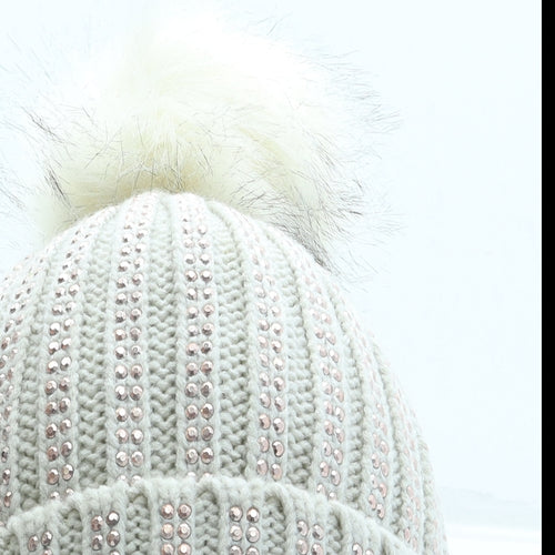 New Look Womens Beige Acrylic Bobble Hat One Size - Pom Pom