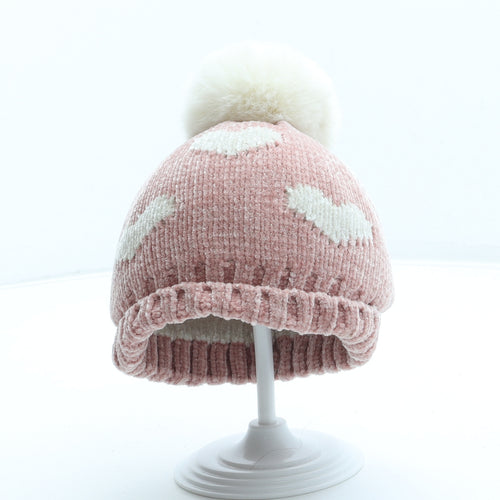 George Girls Pink Geometric Polyester Bobble Hat One Size - Hearts
