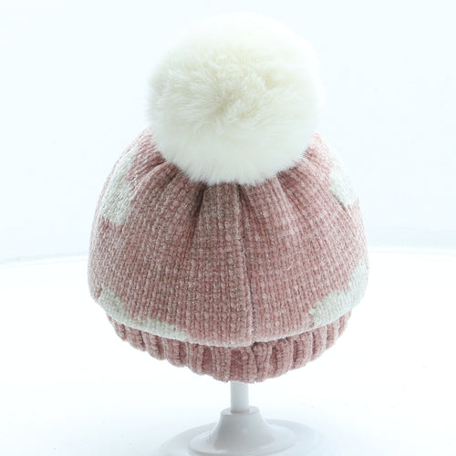 George Girls Pink Geometric Polyester Bobble Hat One Size - Hearts