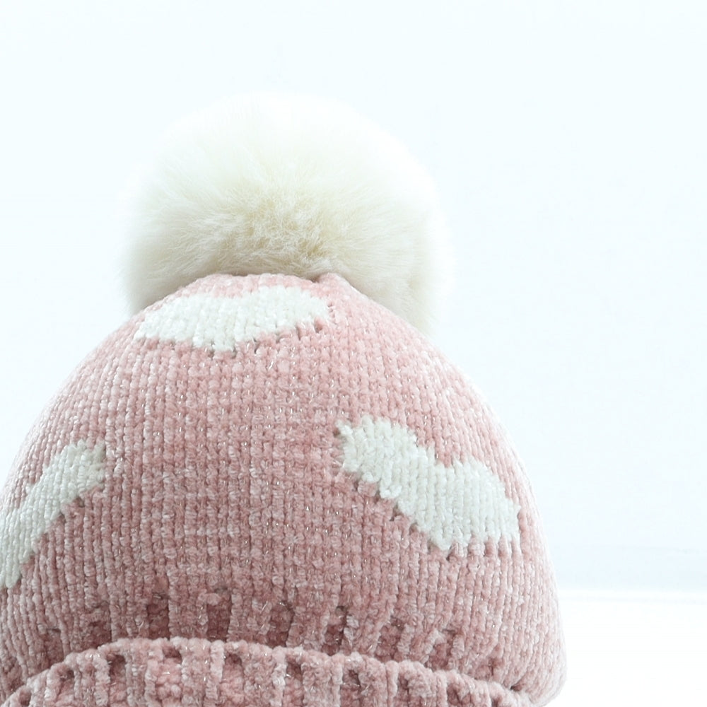 George Girls Pink Geometric Polyester Bobble Hat One Size - Hearts