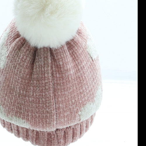 George Girls Pink Geometric Polyester Bobble Hat One Size - Hearts