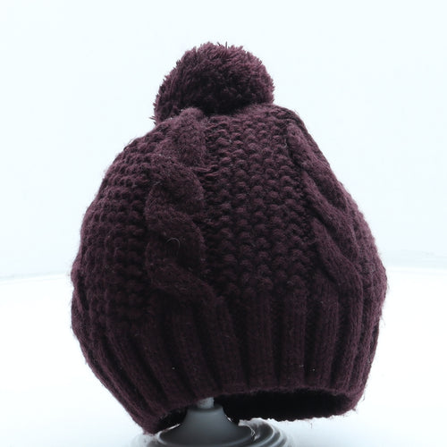 F&F Womens Red Acrylic Bobble Hat One Size - Pom Pom
