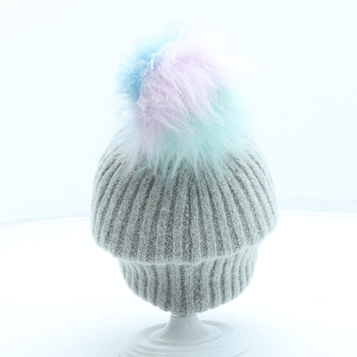 F&F Girls Grey Acrylic Bobble Hat One Size - Pom Pom