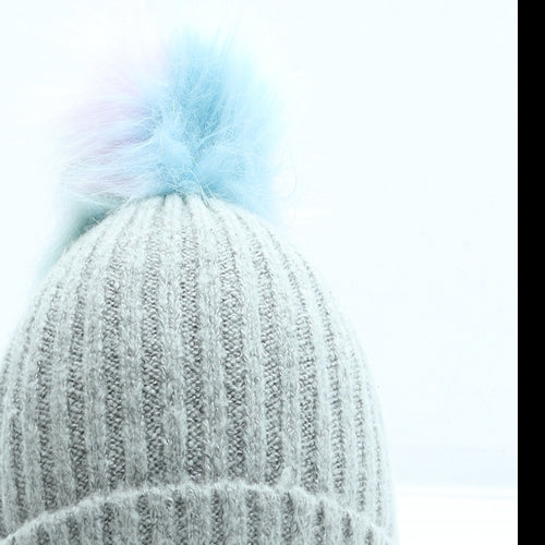 F&F Girls Grey Acrylic Bobble Hat One Size - Pom Pom
