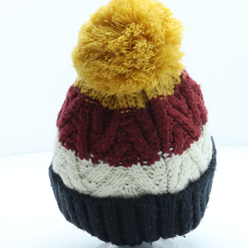 F&F Boys Blue Striped Acrylic Bobble Hat One Size - Pom Pom
