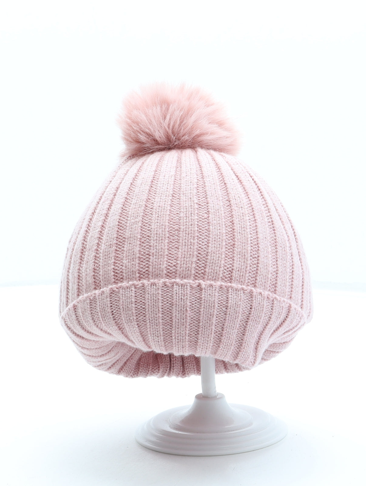 Primark Girls Pink Polyester Bobble Hat One Size - Pom Pom