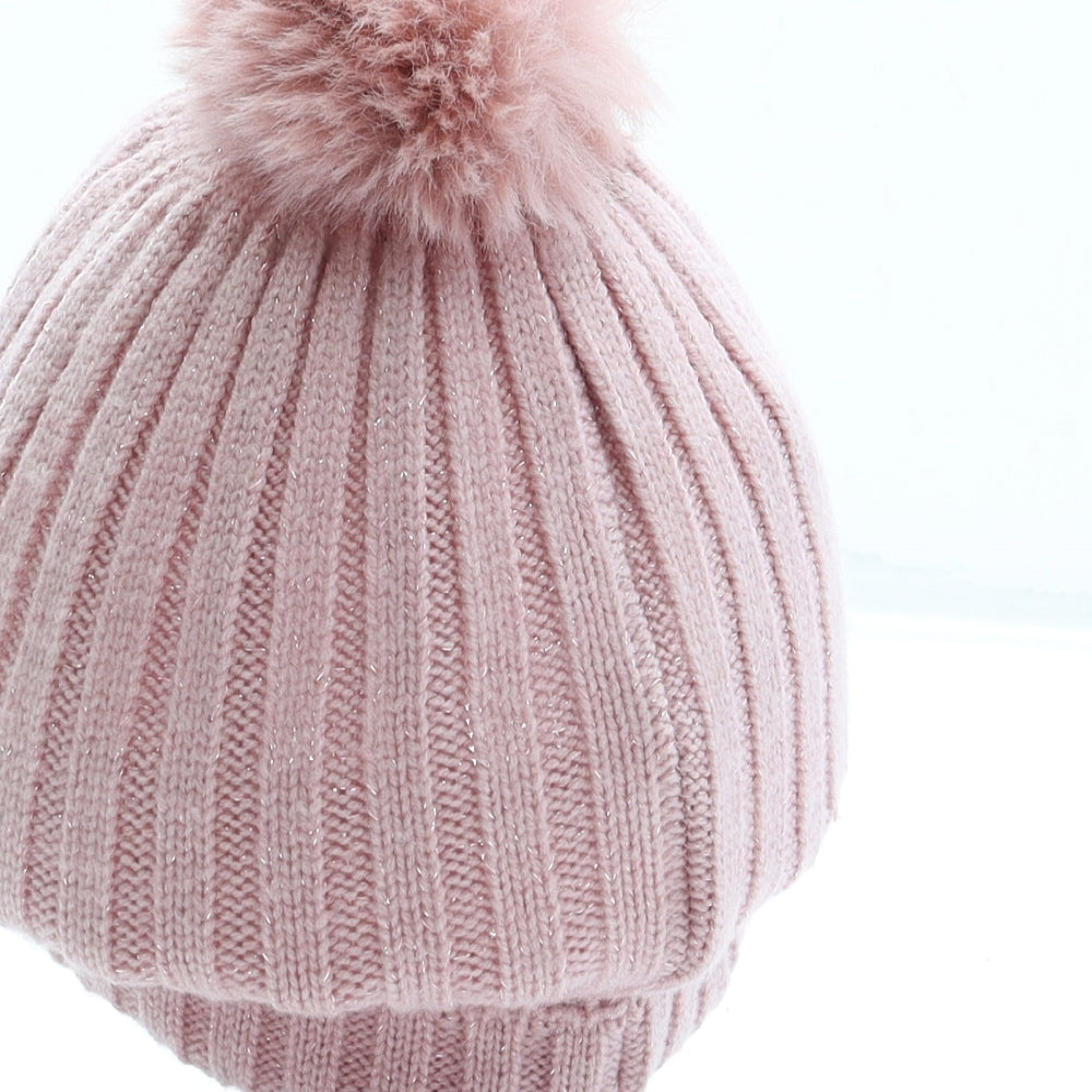 Primark Girls Pink Polyester Bobble Hat One Size - Pom Pom