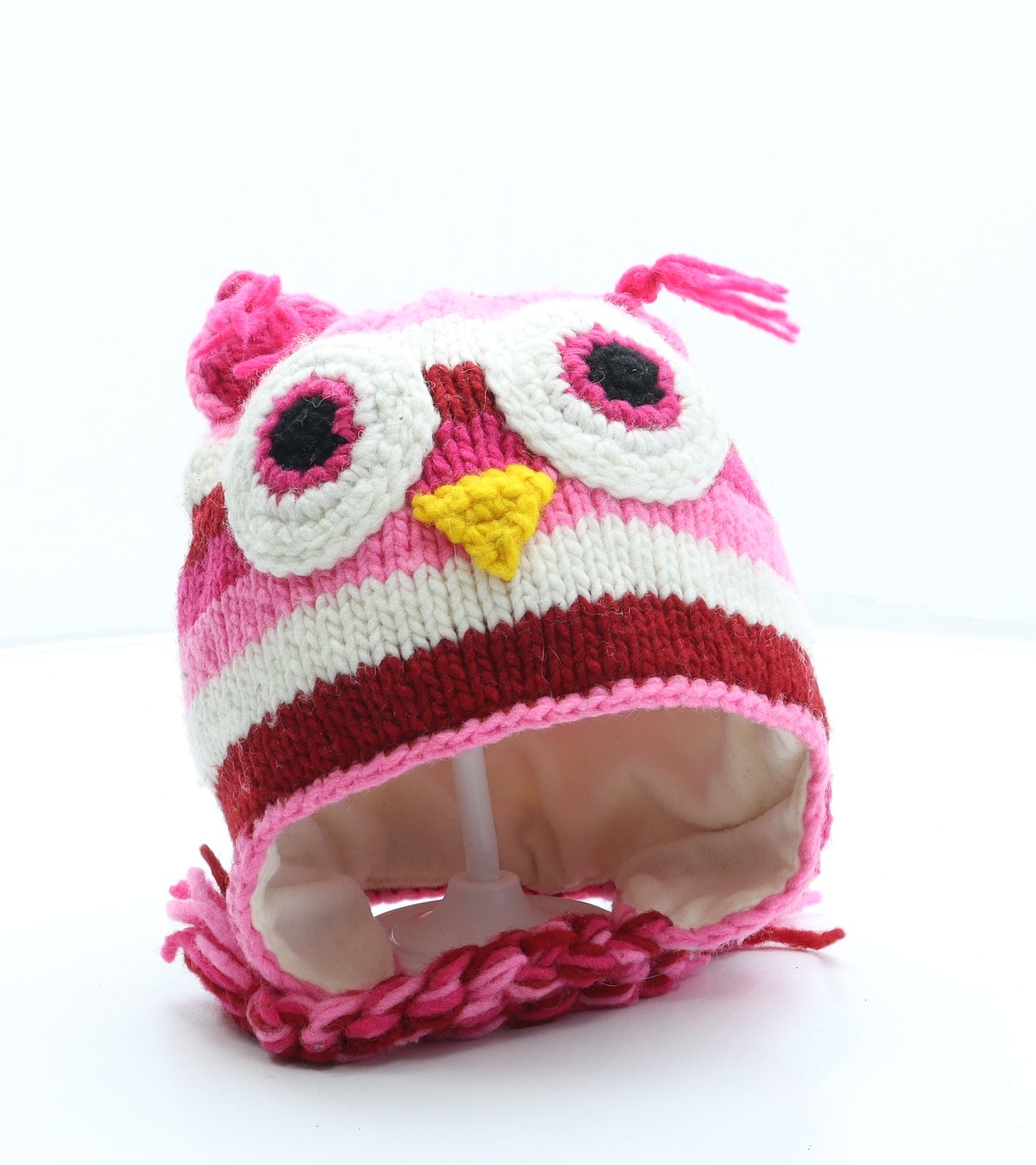 Bird Bonnets Girls Pink Acrylic Bonnet One Size - Owl