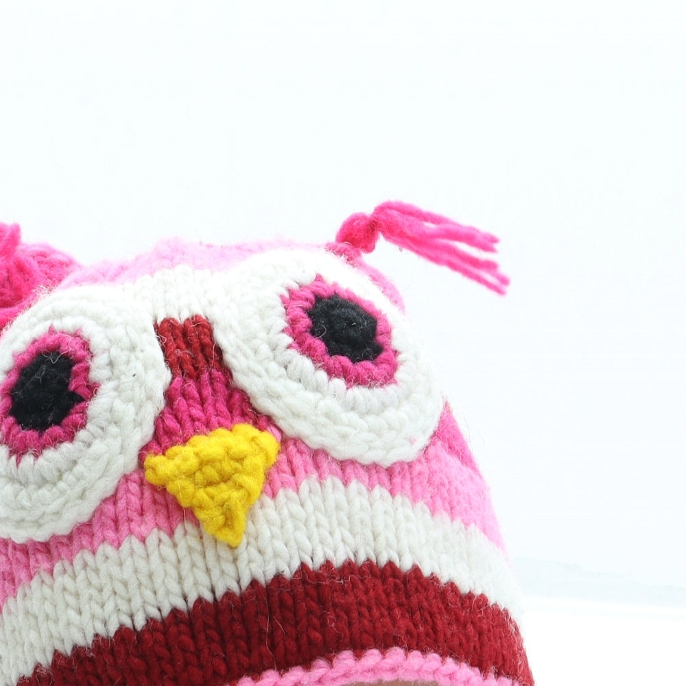 Bird Bonnets Girls Pink Acrylic Bonnet One Size - Owl