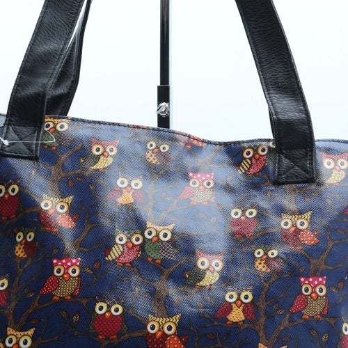 Preworn Womens Blue Geometric Polyurethane Top Handle Bag Size Large - Owls