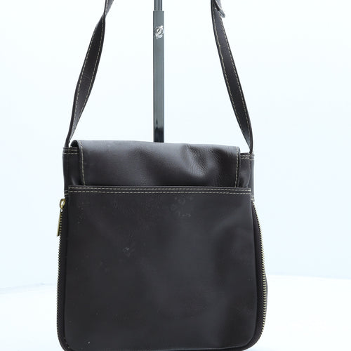 Preworn Womens Brown Newsprint Polyurethane Crossbody Size Small