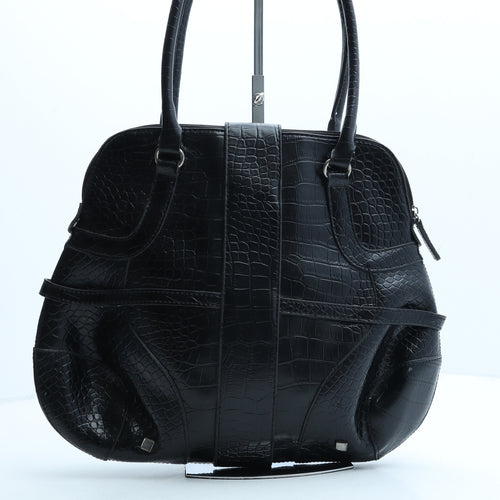 Frangi Womens Black Animal Print Polyurethane Top Handle Bag Size Medium - Croc Texture