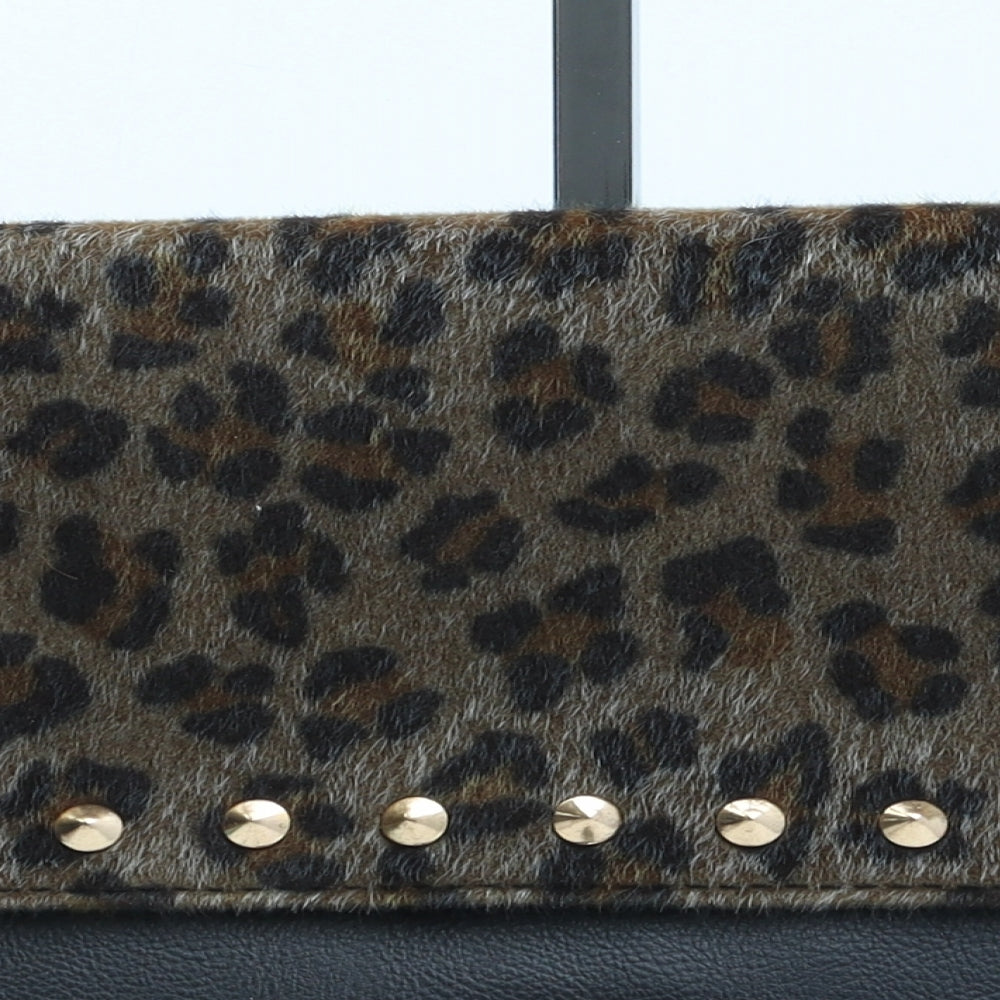 Lipsy Womens Black Animal Print Polyurethane Clutch Size Medium - Leopard print