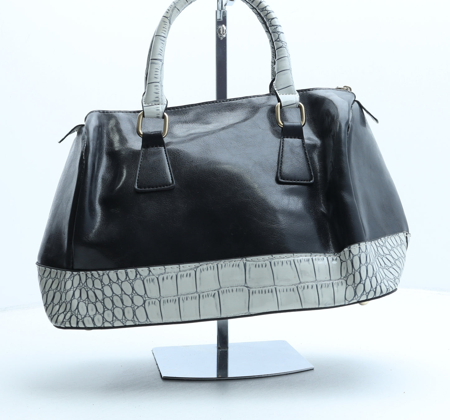 Preworn Womens Black Animal Print Polyurethane Top Handle Bag Size Medium - Croc Texture
