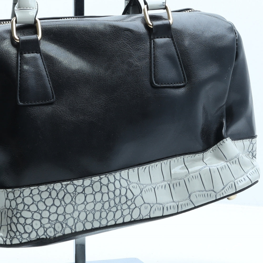 Preworn Womens Black Animal Print Polyurethane Top Handle Bag Size Medium - Croc Texture