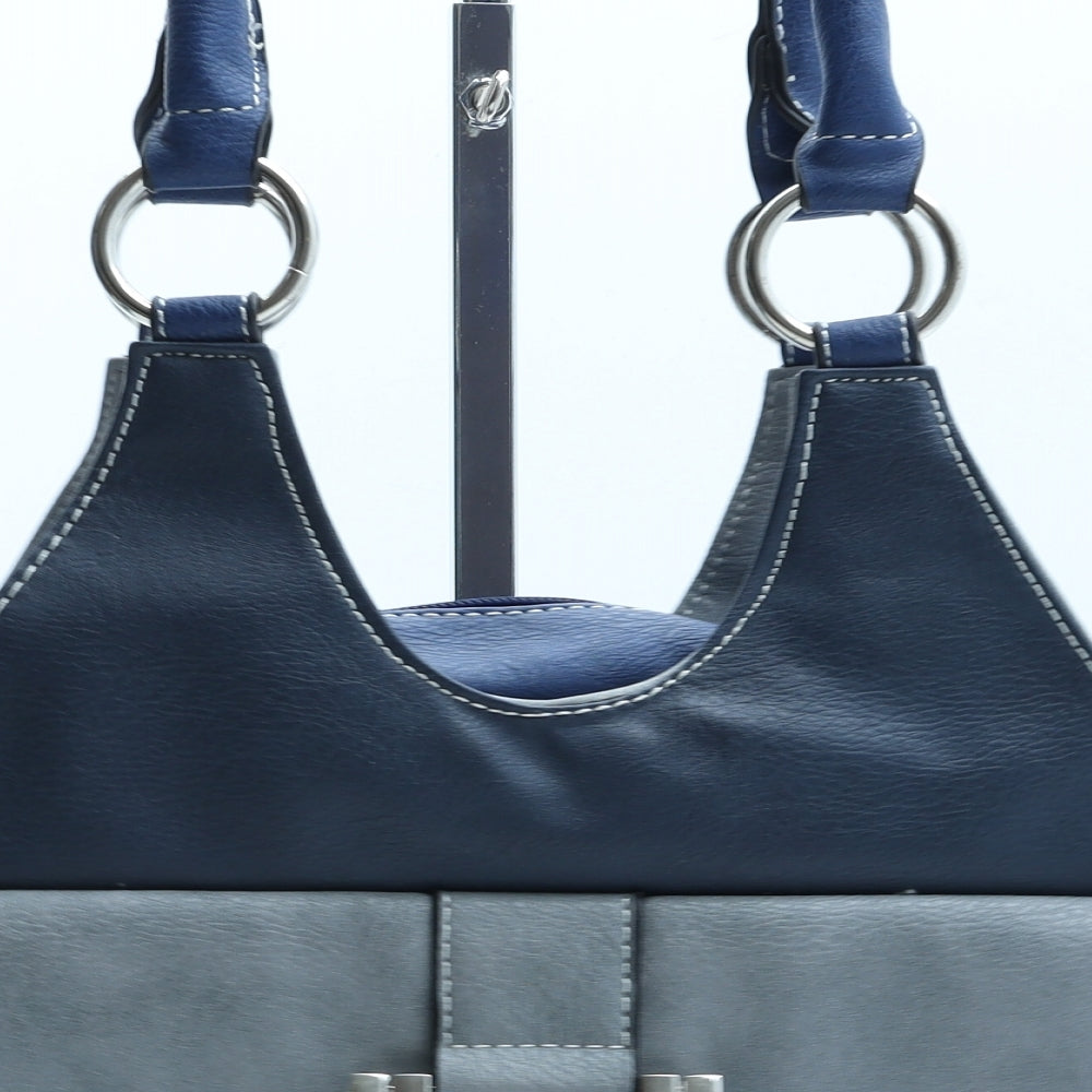 Preworn Womens Blue Colorblock Polyurethane Top Handle Bag Size Medium