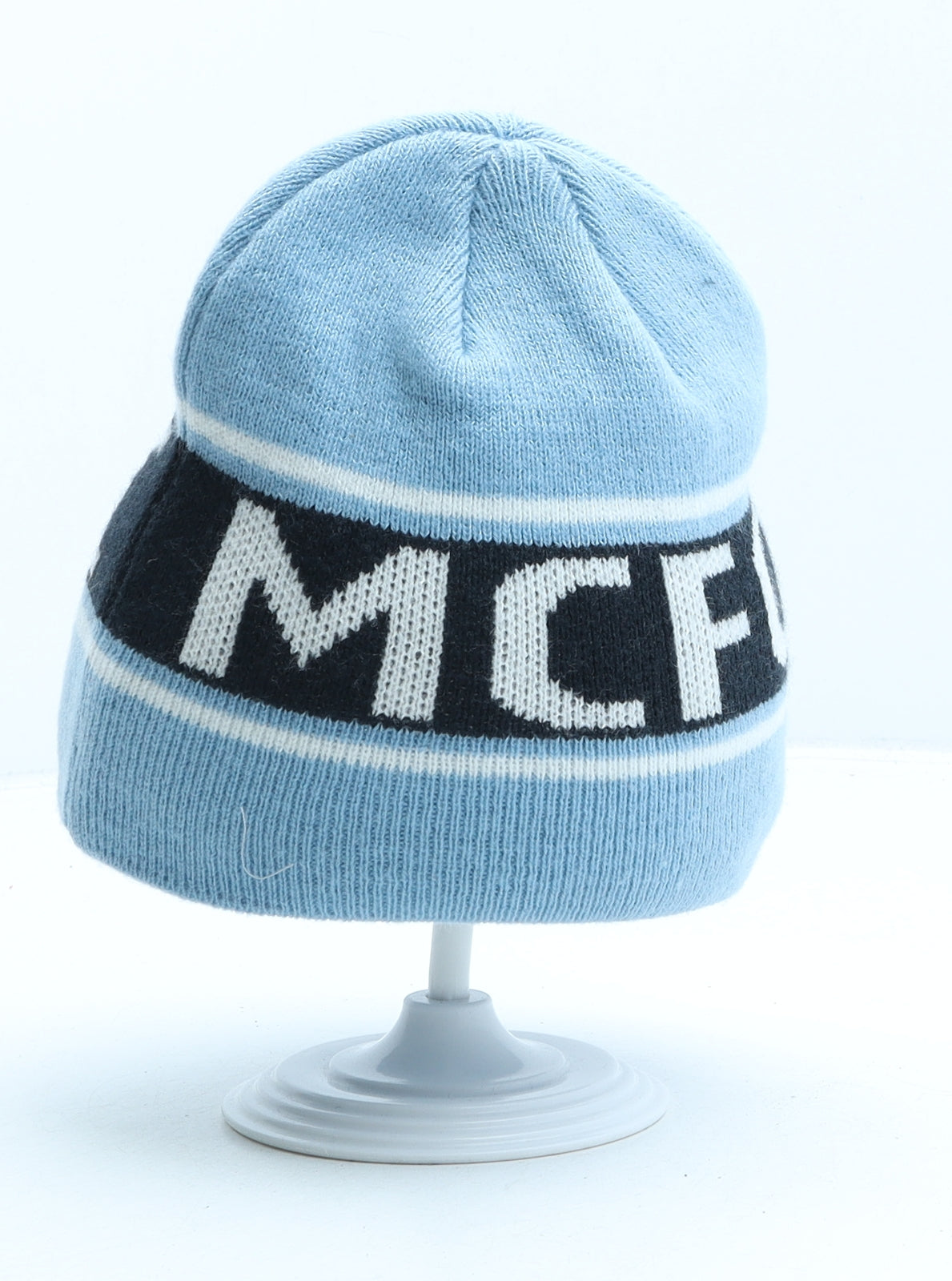 Manchester City FC Boys Blue Striped Acrylic Beanie One Size