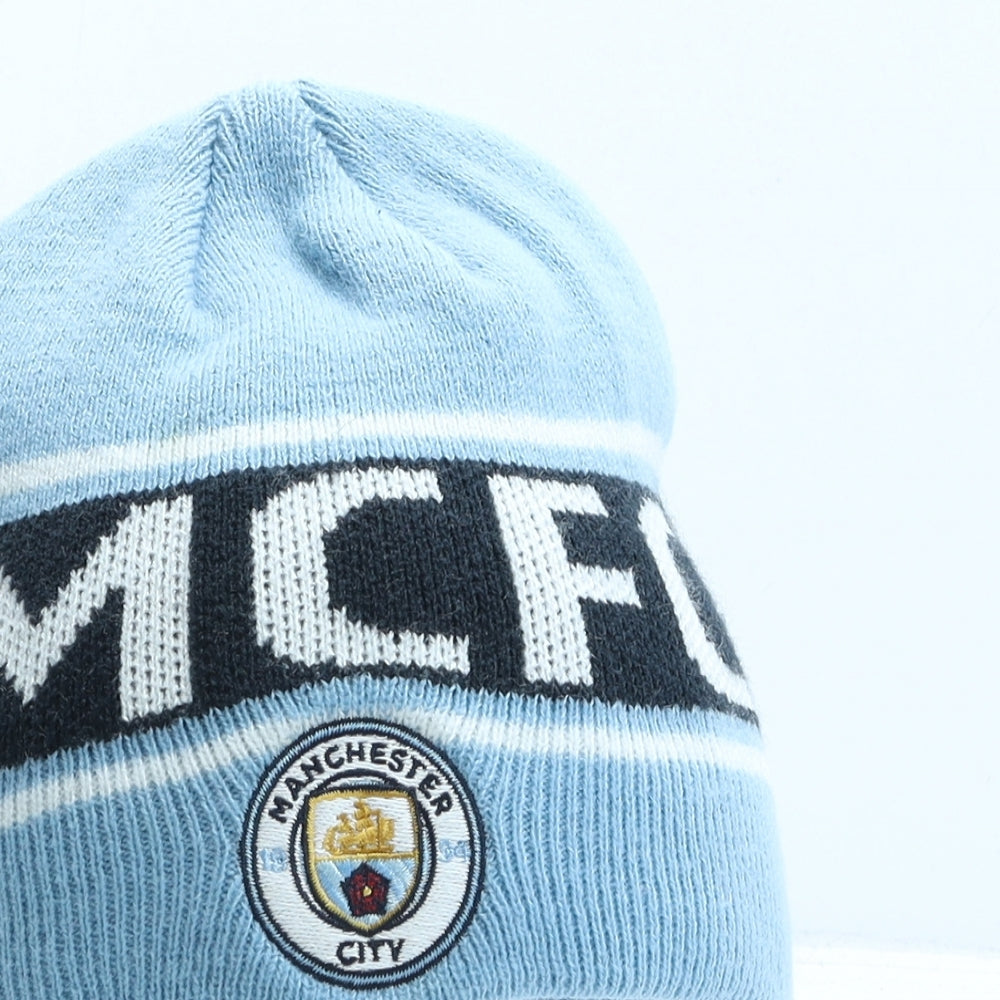 Manchester City FC Boys Blue Striped Acrylic Beanie One Size