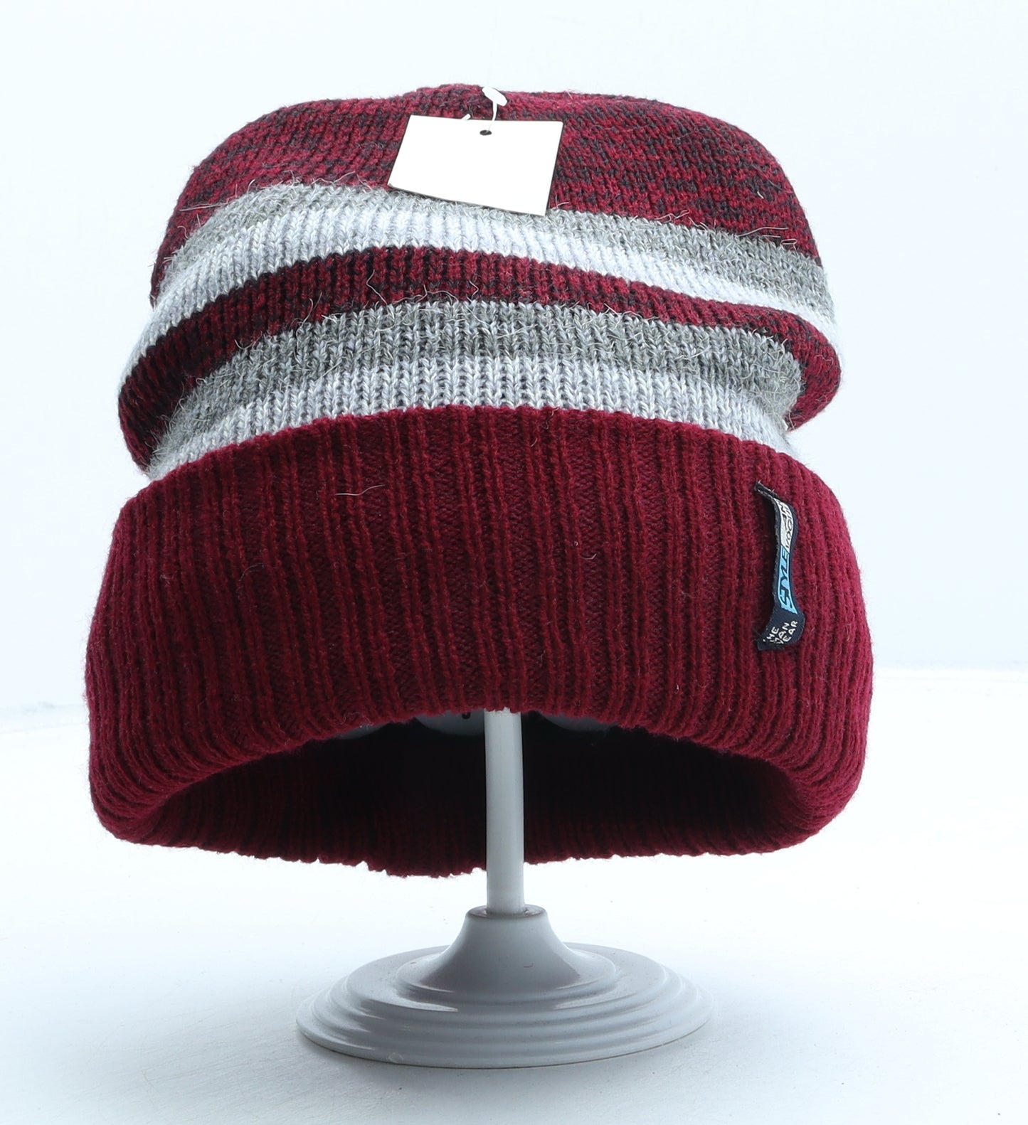 Style And Vouge Mens Red Striped Acrylic Beanie One Size