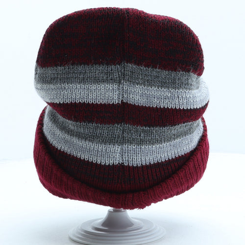 Style And Vouge Mens Red Striped Acrylic Beanie One Size