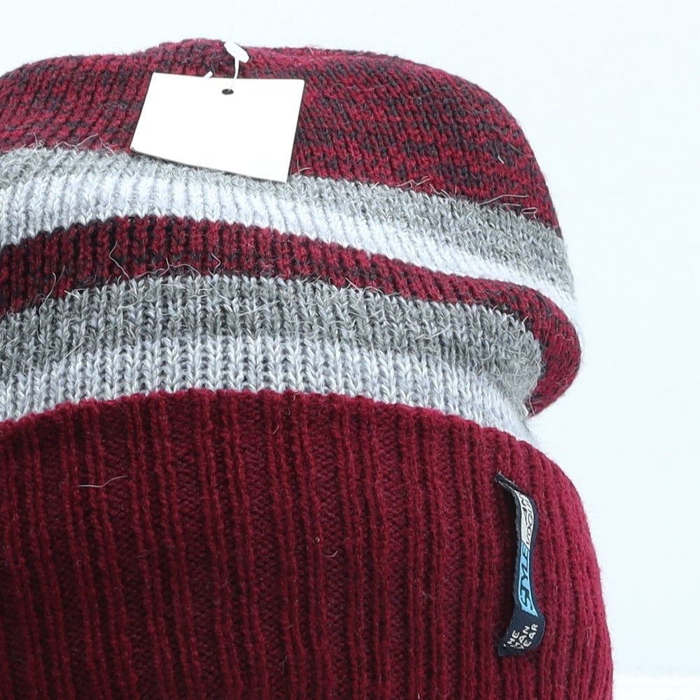 Style And Vouge Mens Red Striped Acrylic Beanie One Size