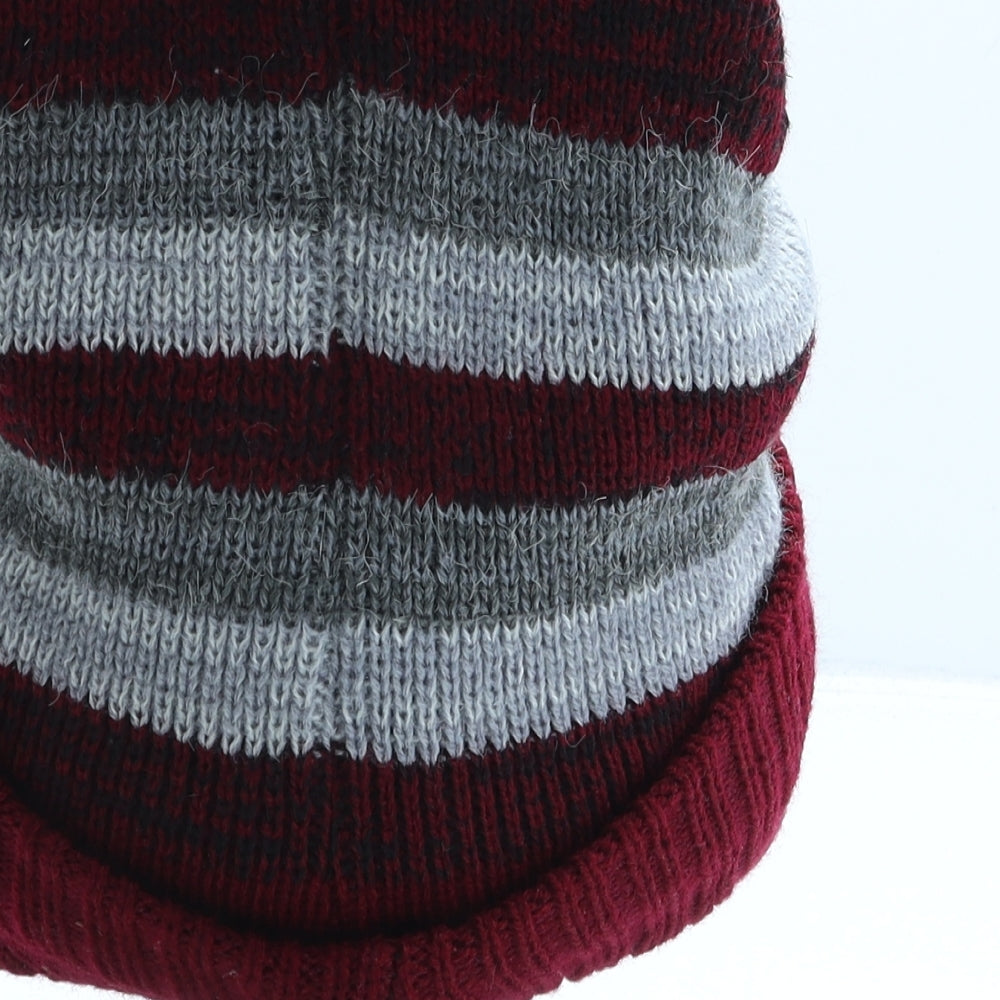 Style And Vouge Mens Red Striped Acrylic Beanie One Size