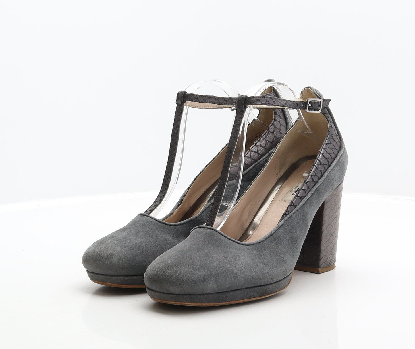Clarks Womens Grey Animal Print Suede Court Heel UK 7 - Snake skin print