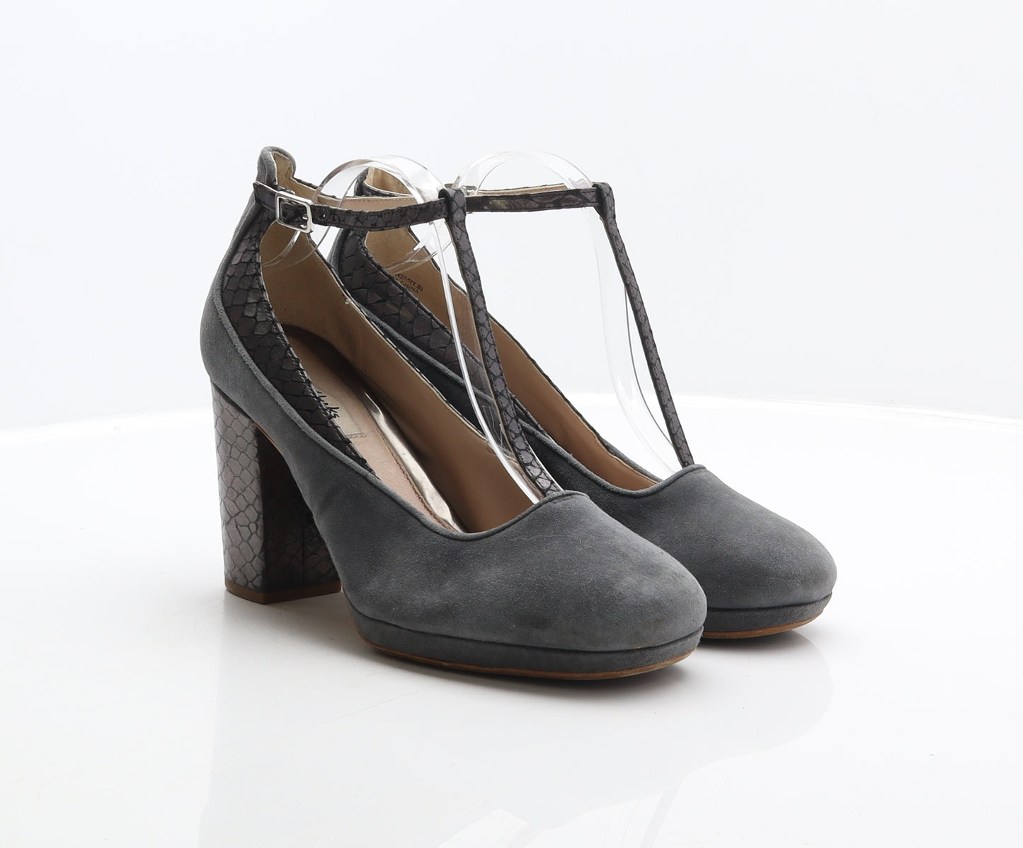 Clarks Womens Grey Animal Print Suede Court Heel UK 7 - Snake skin print