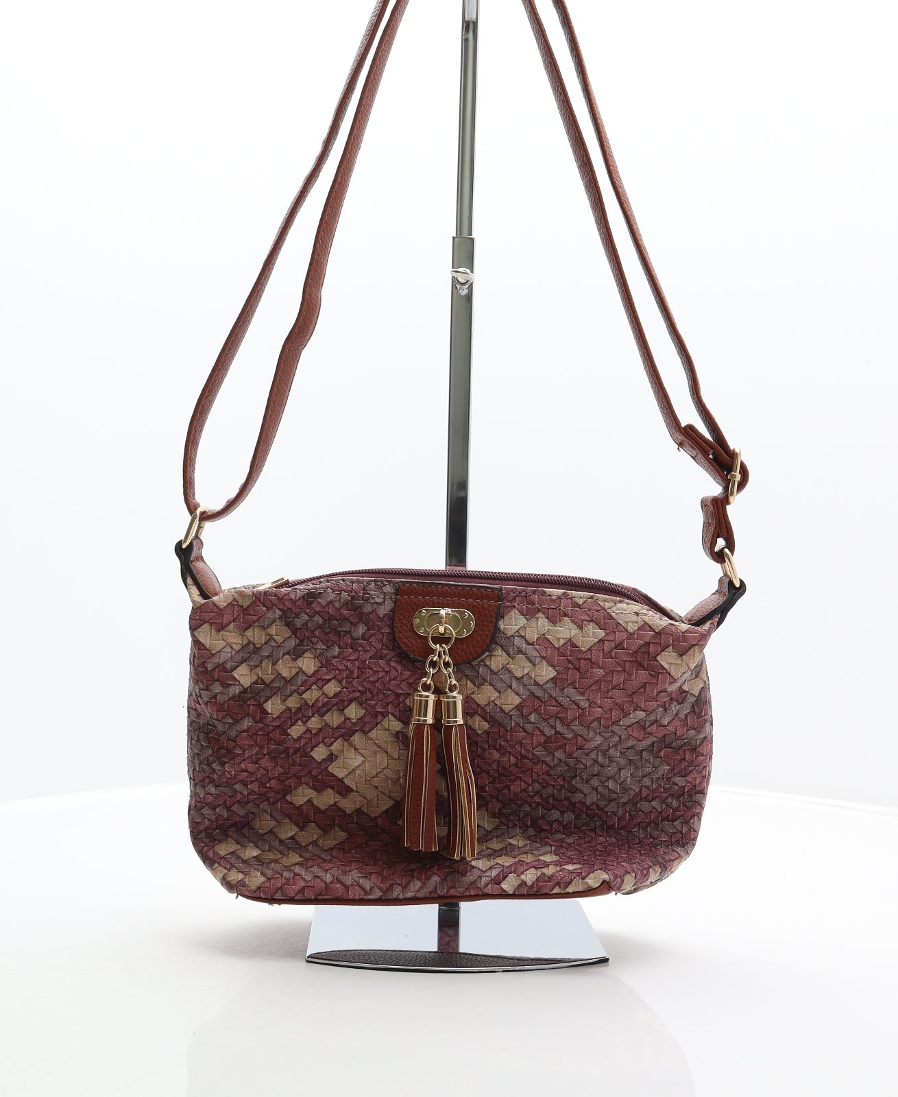 Preworn Womens Multicoloured Geometric Polyurethane Crossbody Size Small