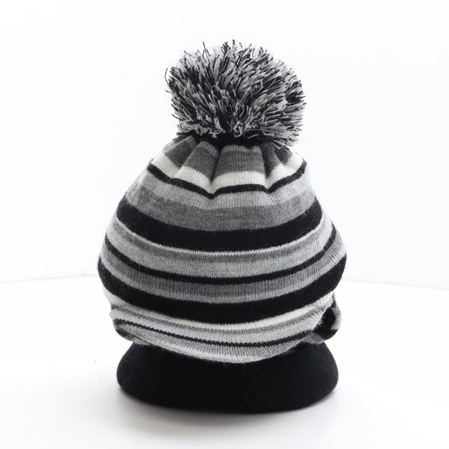 JJW Mens Grey Striped Acrylic Balaclava One Size - Bobble Hat Balaclava