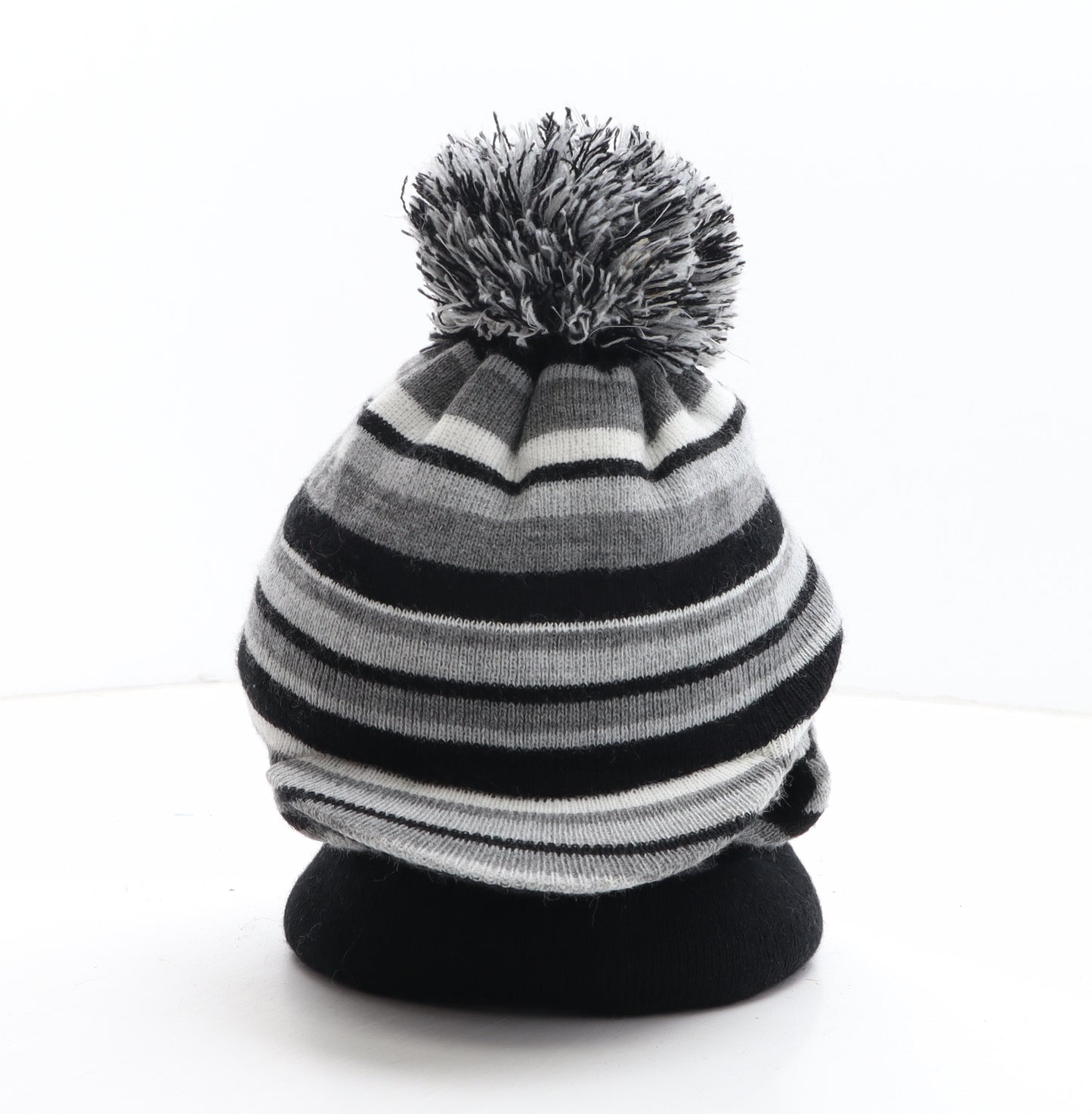 JJW Mens Grey Striped Acrylic Balaclava One Size - Bobble Hat Balaclava