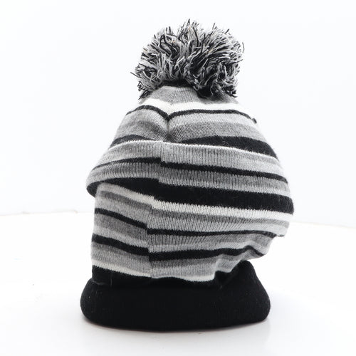 JJW Mens Grey Striped Acrylic Balaclava One Size - Bobble Hat Balaclava