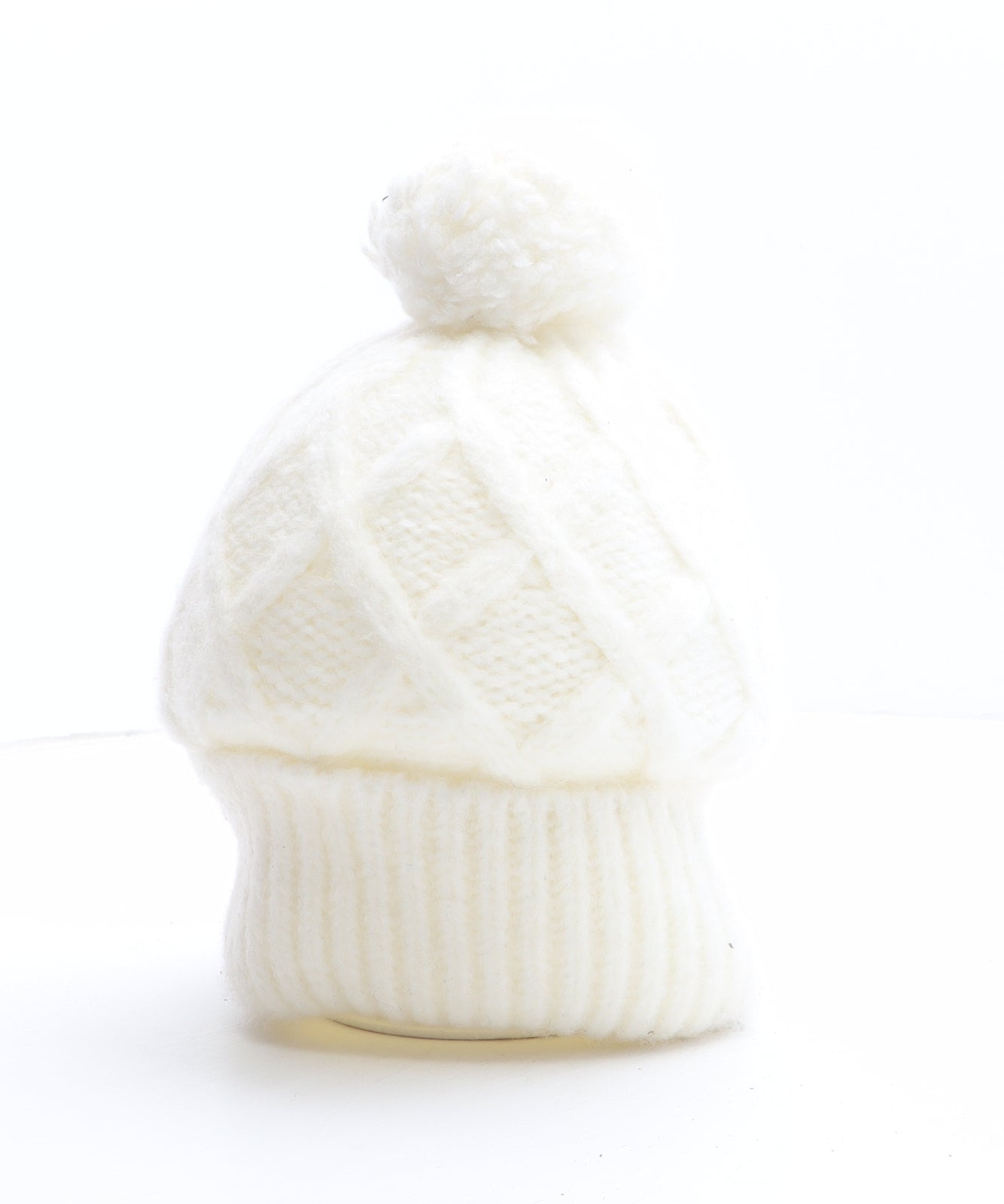 H&M Womens White Acrylic Bobble Hat One Size