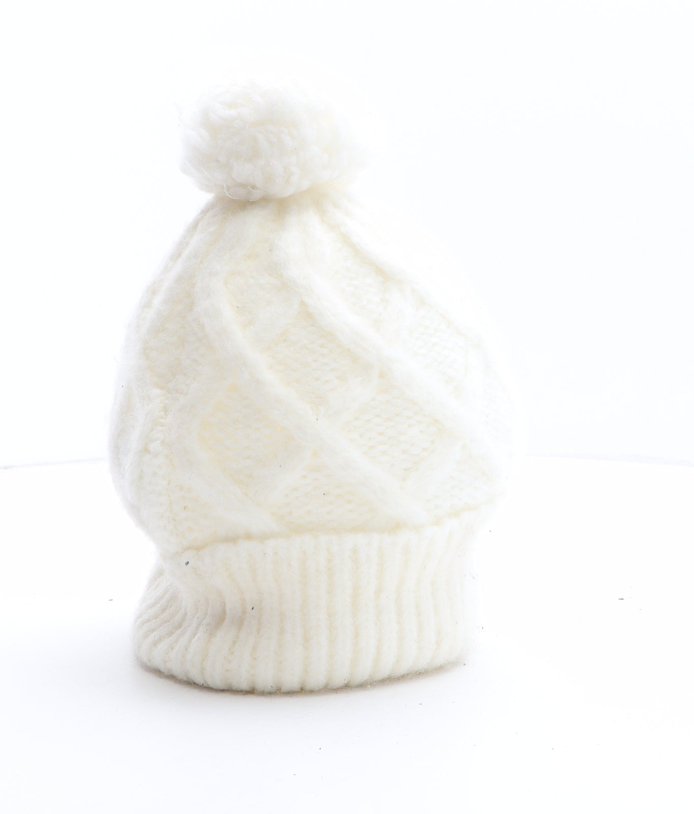 H&M Womens White Acrylic Bobble Hat One Size