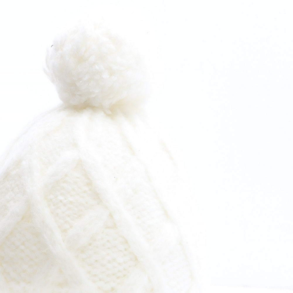 H&M Womens White Acrylic Bobble Hat One Size