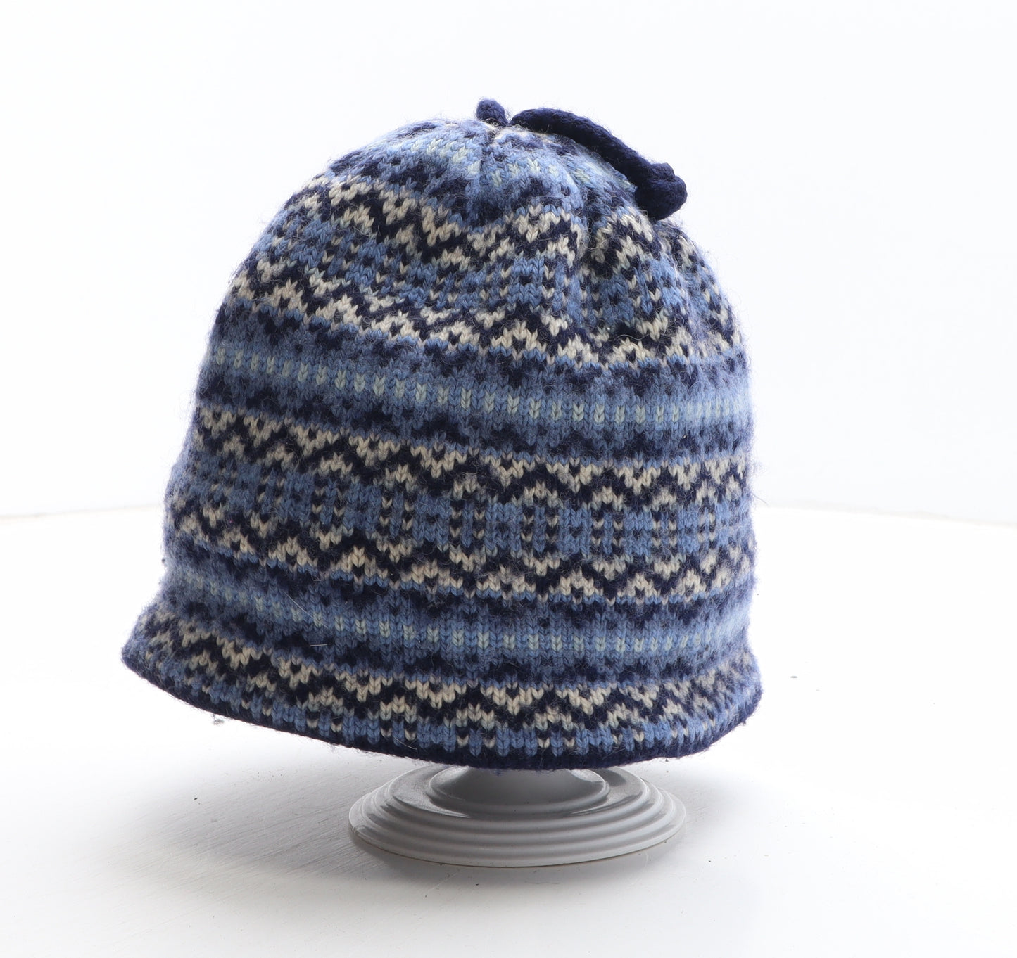 Merkley Mens Blue Geometric Wool Beanie One Size