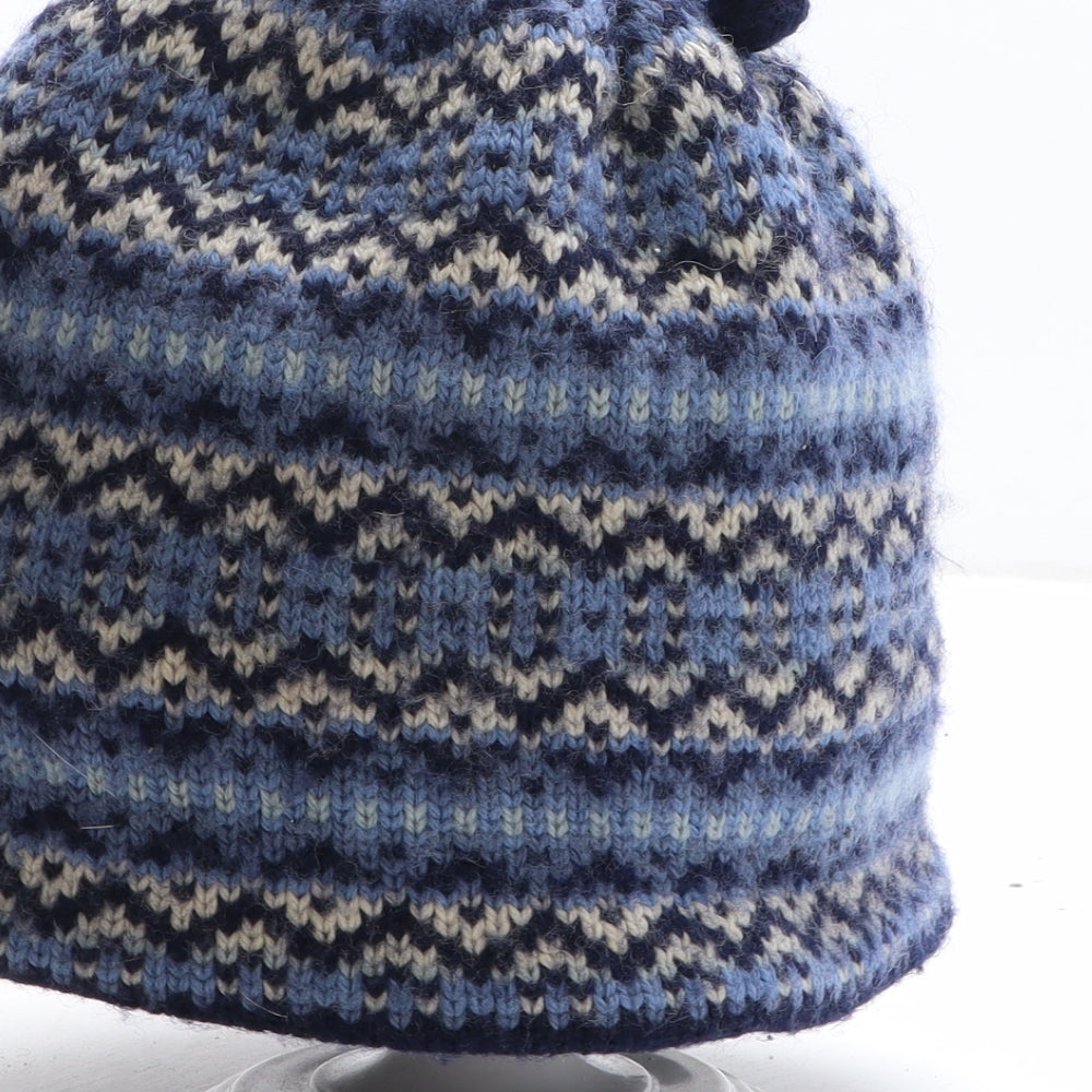 Merkley Mens Blue Geometric Wool Beanie One Size