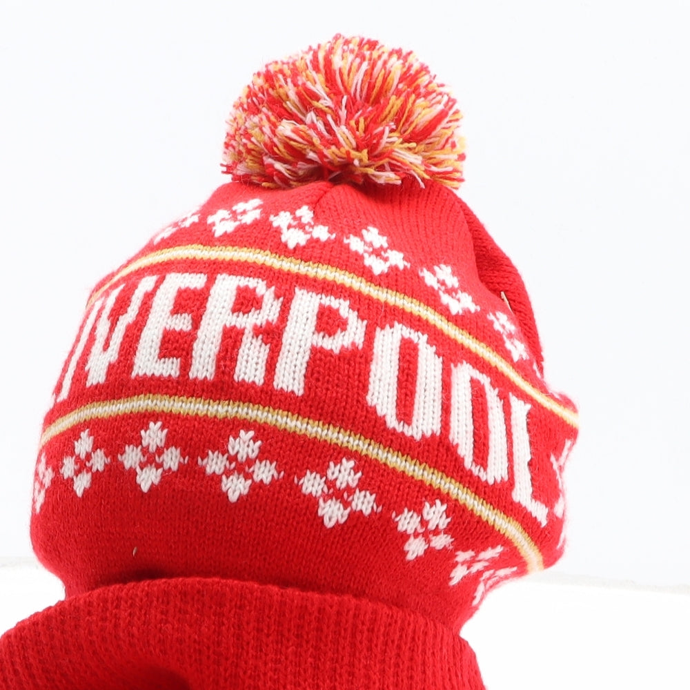 Liverpool FC Boys Red Geometric Acrylic Bobble Hat One Size