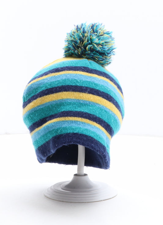 Peacocks Boys Blue Striped Acrylic Bobble Hat One Size