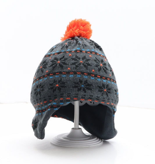 Preworn Boys Grey Geometric Acrylic Bobble Hat One Size