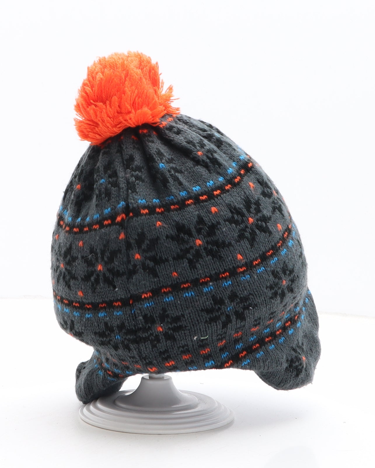 Preworn Boys Grey Geometric Acrylic Bobble Hat One Size