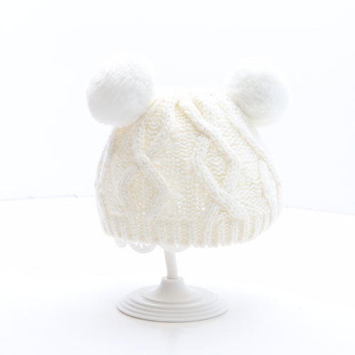 George Girls White Acrylic Bobble Hat One Size