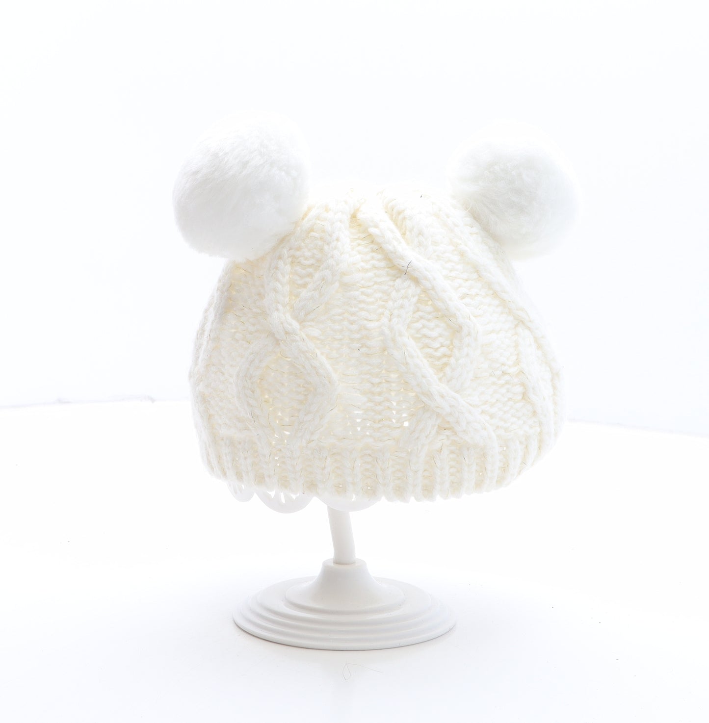 George Girls White Acrylic Bobble Hat One Size